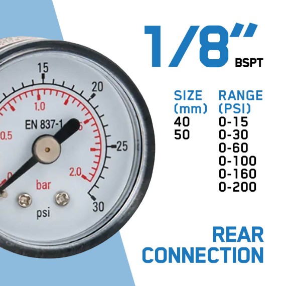 1/8" BSPT Dry Air Pressure Gauge -...