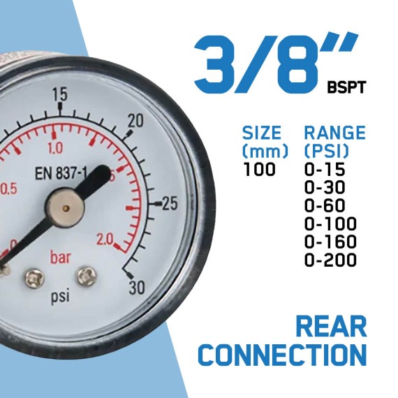 3/8" BSPT Dry Air Pressure Gauge -...