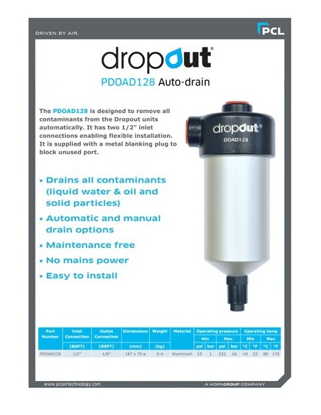 PCL PDOAD128 Dropout® Auto-drain